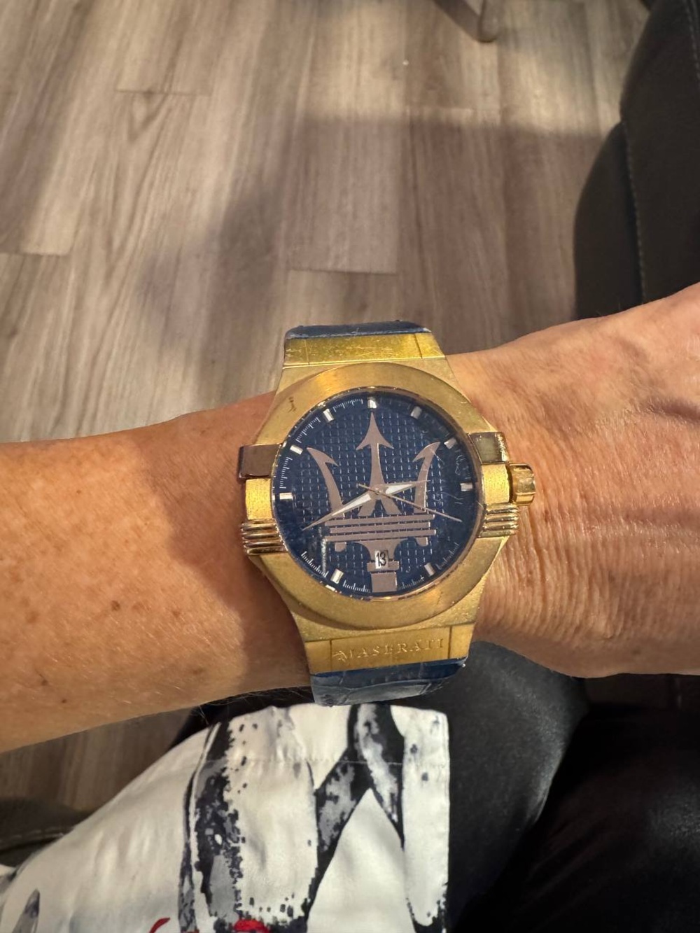 Maserati Gold-Tone Watch with Blue Dial